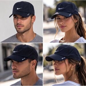 Nike Feather Light Cap Hat Dri Fit Run Tennis BLACK/White SWOOSH 595510-010